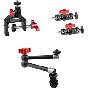 CAMVATE C Clamp Articulated 1/4"-20 Ball Head + Mini Ball Head + 11 inch Adjustable Articulating Friction Magic Arm