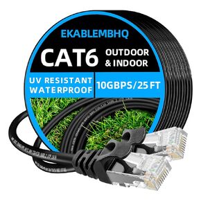 Cat 6 Ethernet Cable 25 FT 10Gbps 250MHz, Outdoor & Indoor Network Cable for Router/Modem/PC, RJ45 LAN Internet Cord with Snagless Design