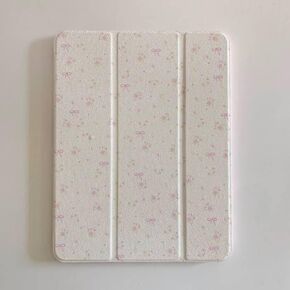 Hard PU Leather Mirror Back Folio Case with Triple Adjustable Kickstand for Apple Pink Bow Ribbon Flowers Floral Light Cream White Refreshing Girls Kids (for iPad 10 10.9-inch 10th Generation 2022)