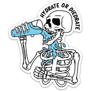 (3PCs) Hydrate Or Dierate Sticker, Funny Skeleton Health Awareness Stickers, Drink More Water Waterproof Vinyl Stickers for Laptop Water Bottle Tumbler Phone Toolbox Helmet Decals (3 Inches)