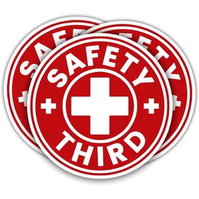 (3 Pcs) Safety Third Sticker Funny Hard Hat for Men Construction Warning Caution Blue Collar Tradesmen Gag Gifts Decorations Toolbox Laptop Bottle Window Car 4 Inch
