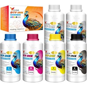 No Sediment DTF Ink 6000ML, DTF Transfer Ink for PET Film, Premium Ink Refill for P600 P800 DX5 XP600 4720 i3200 i1600 5113. High Fluidity, Whiteness & Coverage (1000ml x 6, 2Wh+CMYK)