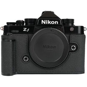 Handmade Genuine Leather Camera Half Case for Nikon ZF/Nikon ZF Case - Top Layer Cowhide Body + Metal Base Plate + Hand Shank Design (Black and Black Link)