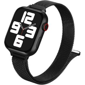 شريط حلقة شبكي نحيف متوافق مع نطاقات ساعة Apple 38 مم 40 مم 41 مم 42 مم 44 مم 45 مم 46 مم 49 مم ، حزام معدني مغناطيسي رفيع من الفولاذ المقاوم للصدأ لسلسلة IWatch 10/9/8/SE/7/6/5/4/3/2/1