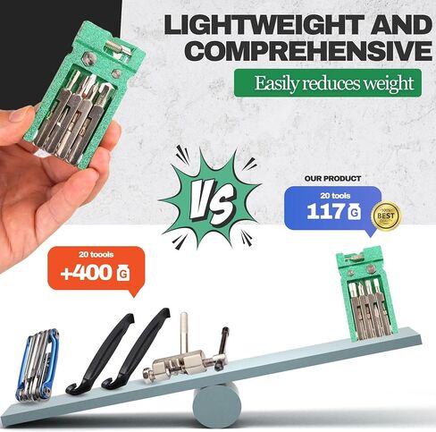 Bike Tool Kit Portable 20 in 1 Compact and Lightweight (117.5g) Chrome-Vanadium (CRV) - Bike Multitool with Chain Breaker - MTB Multitool - Bike Repair Tools (Black) in Kuwait