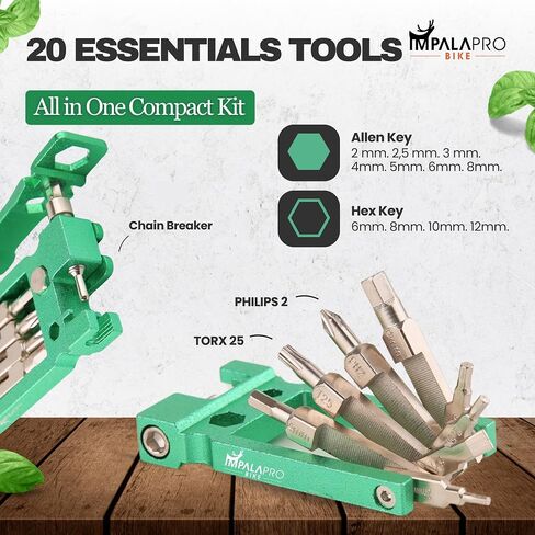 Bike Tool Kit Portable 20 in 1 Compact and Lightweight (117.5g) Chrome-Vanadium (CRV) - Bike Multitool with Chain Breaker - MTB Multitool - Bike Repair Tools (Black) in Kuwait