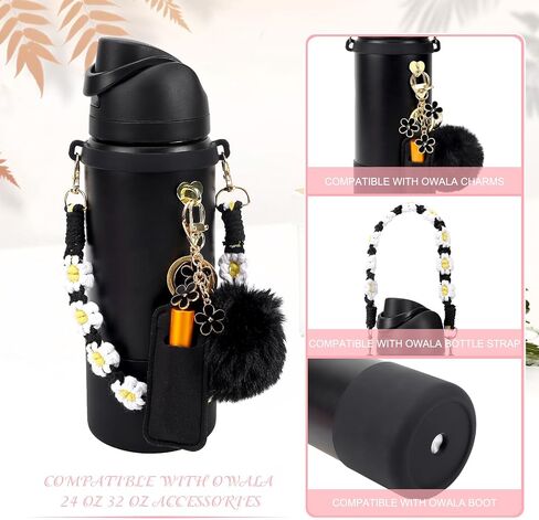 Comprehensive Compatible Owala Accessories Bundle: Silicone Boot for 24oz & 32oz Bottles, Charms, Handle, Strap, Rubber Bottoms, and Decorative Add-ons for Your Compatible Owala Water Bottle, Pink in Saudi Arabia