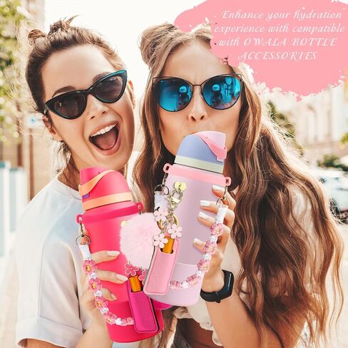 Comprehensive Compatible Owala Accessories Bundle: Silicone Boot for 24oz & 32oz Bottles, Charms, Handle, Strap, Rubber Bottoms, and Decorative Add-ons for Your Compatible Owala Water Bottle, Pink in Saudi Arabia
