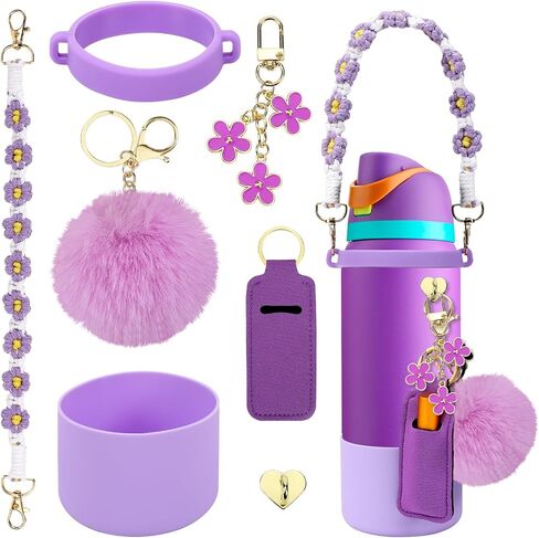 Comprehensive Compatible Owala Accessories Bundle: Silicone Boot for 24oz & 32oz Bottles, Charms, Handle, Strap, Rubber Bottoms, and Decorative Add-ons for Your Compatible Owala Water Bottle, Pink in Saudi Arabia