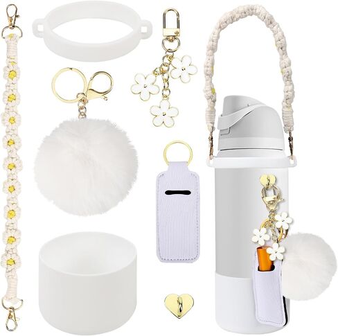 Comprehensive Compatible Owala Accessories Bundle: Silicone Boot for 24oz & 32oz Bottles, Charms, Handle, Strap, Rubber Bottoms, and Decorative Add-ons for Your Compatible Owala Water Bottle, Pink in Saudi Arabia