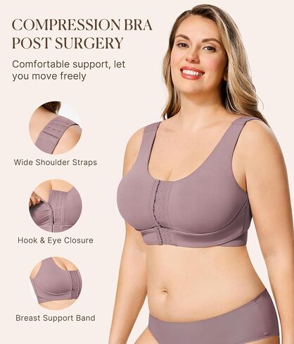 BRABIC Front Closure Bras for Women Post Surgery Compression Mastectomy Surgical Support Wireless Full Coverage Bra in Kuwait