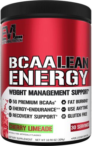 EVL BCAA Lean Energy Powder - Pre Workout Green Tea Fat Burner Support with BCAAs Amino Acids and Clean Energizers - BCAA Powder Post Workout Recovery Drink for Lean Muscle Recovery - Cherry Limeade in Saudi Arabia
