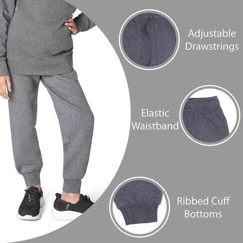 EVERYDAY KIDS Girls’ Black Cotton Fleece Sweatpants; Girls’ Activewear Jogger Pants - Soft and Breathable Cotton/Poly Blend (Size 18/20, Black) in Kuwait