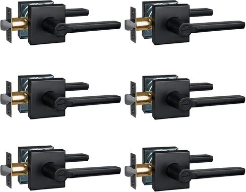Privacy Door Handle for Bedroom&Bathroom, Keyless Interior Door Lever, Square Door Handle, Matte Black Finish, Left&Right Handed (5Pack) 1601-BK-5P in Saudi Arabia