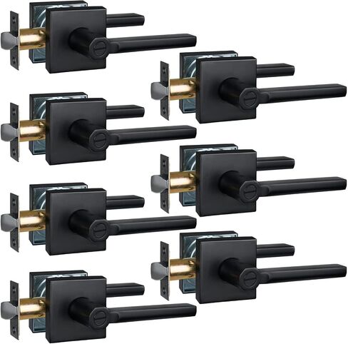 Privacy Door Handle for Bedroom&Bathroom, Keyless Interior Door Lever, Square Door Handle, Matte Black Finish, Left&Right Handed (5Pack) 1601-BK-5P in Saudi Arabia
