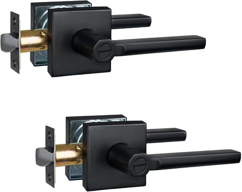 Privacy Door Handle for Bedroom&Bathroom, Keyless Interior Door Lever, Square Door Handle, Matte Black Finish, Left&Right Handed (5Pack) 1601-BK-5P in Saudi Arabia