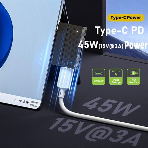 NFHKMagnetic to USB3.1 Type-A & 15V Type-C USB-C Data Charge Adapter SF532 for Surface Pro9 Pro8 Pro7 Pro6 Pro X Go Book in Saudi Arabia
