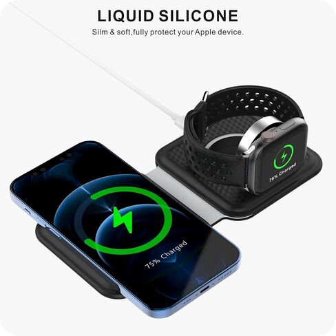 HALLEAST Silicone Protective Case for MagSafe Duo Charger + EVA Outter Storage Box 2 in 1 Set 【Included a Soft Silicone Case and a Hard EVA Travel Cover, Not Included Charger & Cable】-Black in Saudi Arabia