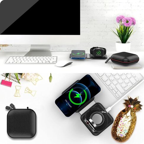 HALLEAST Silicone Protective Case for MagSafe Duo Charger + EVA Outter Storage Box 2 in 1 Set 【Included a Soft Silicone Case and a Hard EVA Travel Cover, Not Included Charger & Cable】-Black in Saudi Arabia