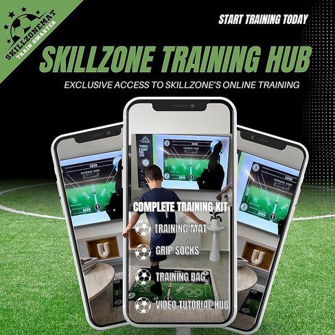 سجادة تدريب كرة القدم SkillZone - تتضمن جوارب ذات قبضة ممتازة وحقيبة حمل | الوصول إلى مركز التدريب بالفيديو | تصميم عريض للغاية وسميك للغاية من أجل الرشاقة والتحكم في الكرة | بساط تدريب كرة قدم متين ومقاوم للانزلاق (وردي) in Kuwait