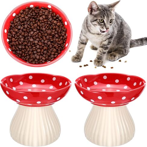 2 Pcs Ceramic Raised Cat Bowl Elevated Cat Food Bowl Whisker Friendly Raised Ceramic Cat Bowl Raised Cat Food Dish for Food and Water Wide Cat Feeding Bowl for Flat Faced Kitten in Saudi Arabia