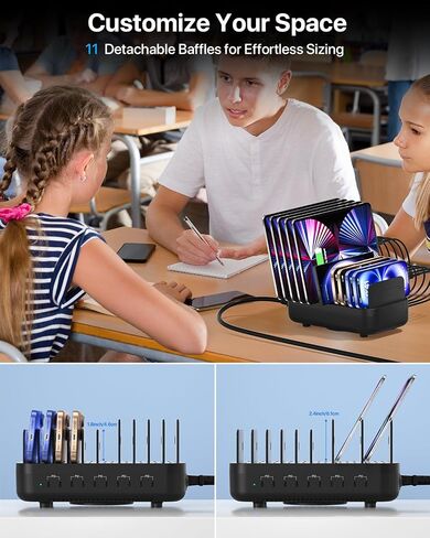 Soopii USB C Multi Charge Station ، 100W 10-Port Type C Fast Charger Station لأجهزة متعددة مع فواصل قابلة للتعديل ، منظم الشاحن المتوافق مع الهاتف ، الكمبيوتر اللوحي ، Kindle والمزيد (أسود) in Kuwait