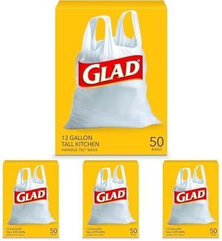Glad Tall Kitchen Handle-Tie Trash Bags, 13 Gallon White Trash Bag, 50 Ct (Package May Vary) in Kuwait