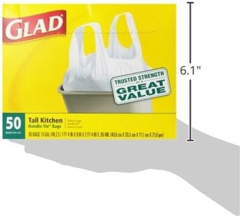 Glad Tall Kitchen Handle-Tie Trash Bags, 13 Gallon White Trash Bag, 50 Ct (Package May Vary) in Kuwait