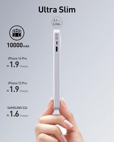 iWALK 10000mAh Slim Portable Charger, 30W PD Fast Charging Power Bank with Built-in Retractable USB-C Cable for iPhone 16/15 Series, Samsung Galaxy 25/24,Google Pixel,MacBook Air,White in Saudi Arabia