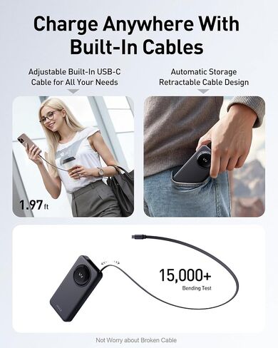 iWALK 10000mAh Slim Portable Charger, 30W PD Fast Charging Power Bank with Built-in Retractable USB-C Cable for iPhone 16/15 Series, Samsung Galaxy 25/24,Google Pixel,MacBook Air,White in Saudi Arabia