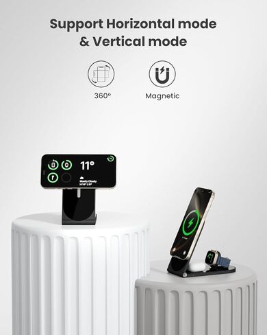 محطة الشحن اللاسلكية ، قابلة للطي 3 في 1 شاحن سفر قابل للطي (أسود) 20W محول ، شاحن مغناطيسي لشاحن Magsafe لـ iPhone16/15/14/13/20 و Airpods و iWatch in Kuwait