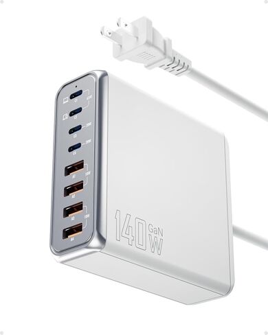 140W USB C Charger 8 Port GaN Charger, Portable Fast USB C Charging Station 65W Laptop Adapter for MacBook Pro/air ipad iPhone 15/Pro Galaxy etc, Travel Essentials (Black) in Saudi Arabia