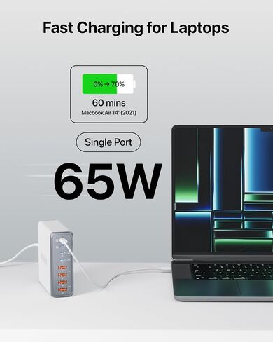 140W USB C Charger 8 Port GaN Charger, Portable Fast USB C Charging Station 65W Laptop Adapter for MacBook Pro/air ipad iPhone 15/Pro Galaxy etc, Travel Essentials (Black) in Saudi Arabia