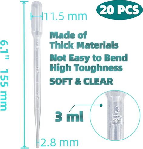 6 PCS 1 mL Glass Eye Dropper with Measurement & 6 PCS Disposable Plastic Dropper for Essential Oils, Lab, Health Care, Crafts - Glass Dropper, Eye Droppers, Liquid Dropper, Medicine Dropper in Kuwait