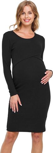 Womens Double Layer Long Sleeve Bodycon Maternity Nursing Dress in Saudi Arabia