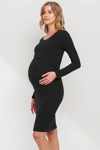 Womens Double Layer Long Sleeve Bodycon Maternity Nursing Dress in Saudi Arabia