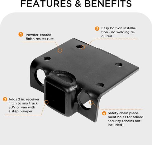Rockland Step Bumper Receiver Hitch, 5000 LBS, Heavy-Duty, Steel Construction, Corrosion-Resistant Finish, Universal Fit for Trucks, SUVs, and Vans, Ideal for Light Towing and Cargo Hauling in Saudi Arabia