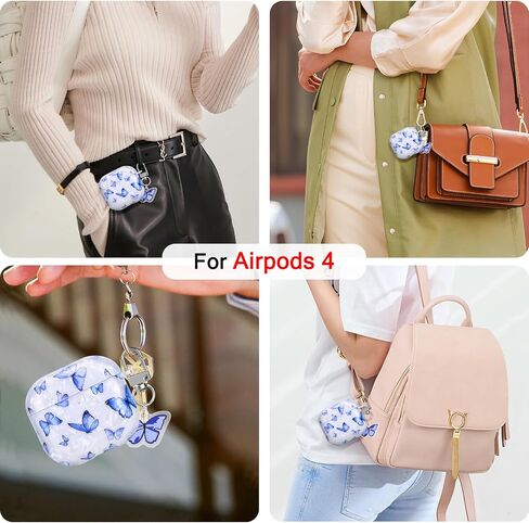 غطاء الفراشة لـ AirPods 4 (2024) مع سلسلة مفاتيح ، تصميم قذيفة الفراشة الزرقاء الجميلة للنساء مقاومة للحماية من TPU Drop For Generation AirPods 4th in Kuwait