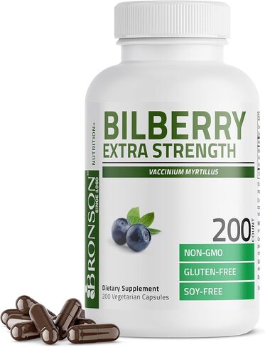 Bronson Bilberry Extra Strength 3000 mg per Serving Vaccinium Myrtillus, Promotes Eye Health and Supports Healthy Vision - Non GMO, 200 Vegetarian Capsules in Kuwait