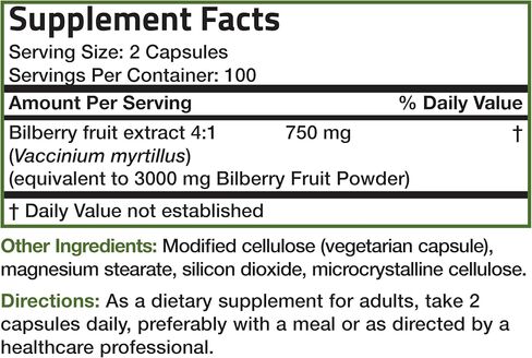 Bronson Bilberry Extra Strength 3000 mg per Serving Vaccinium Myrtillus, Promotes Eye Health and Supports Healthy Vision - Non GMO, 200 Vegetarian Capsules in Kuwait