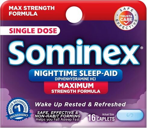 Sominex Nighttime-Aid، آمن وفعال، غير معتاد، أقراص بتركيبة أصلية، أزرق، 32 قرصًا in Kuwait
