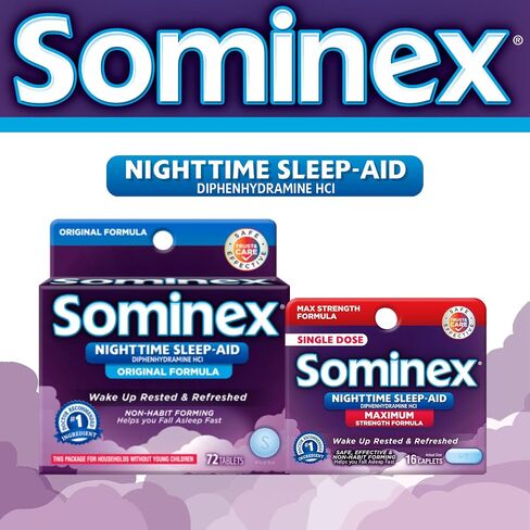 Sominex Nighttime-Aid، آمن وفعال، غير معتاد، أقراص بتركيبة أصلية، أزرق، 32 قرصًا in Kuwait