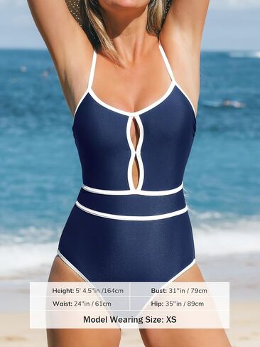 CUPSHE Women's One Piece Swimsuit Scoop Neck Bathing Suit Keyhole Cutout Color Block Adjustable Straps Swimwear in Saudi Arabia