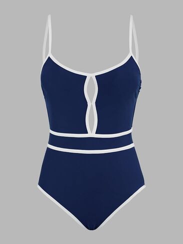 CUPSHE Women's One Piece Swimsuit Scoop Neck Bathing Suit Keyhole Cutout Color Block Adjustable Straps Swimwear in Saudi Arabia