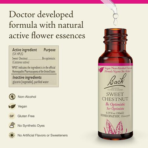 Bach Original Flower Remedies, Pine for Self Respect (Non-Alcohol Formula), Natural Homeopathic Flower Essence, Holistic Wellness and Stress Relief, Vegan, 10mL Dropper in Kuwait