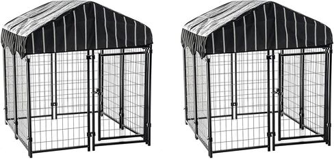 Lucky Dog Large Outdoor Dog Kennel Playpen Crate with Heavy Duty Welded Wire Frame and Waterproof Canopy Cover, Black, (2 Pack) in Saudi Arabia