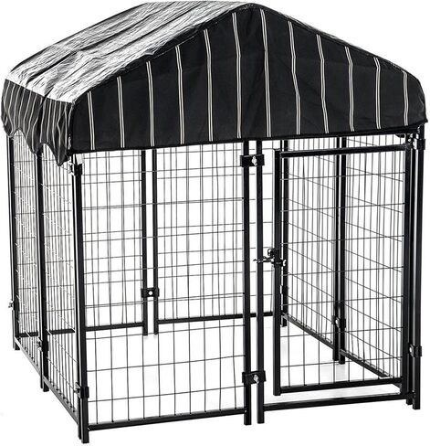 Lucky Dog Large Outdoor Dog Kennel Playpen Crate with Heavy Duty Welded Wire Frame and Waterproof Canopy Cover, Black, (2 Pack) in Saudi Arabia
