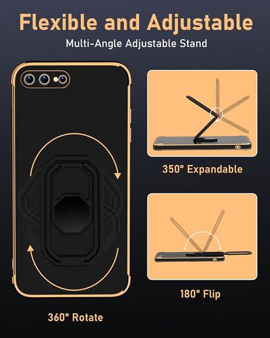 Wintong for iPhone 12 Pro Max Case with Stand Stand ، علبة الهاتف مع إصبع حامل الدائري المزدوج [قابلة للطي وقابلة للتعديل] ، غلاف واقية من النساء الفتيات الفاخرة - أسود - أسود in Saudi Arabia