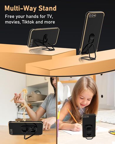 Wintong for iPhone 12 Pro Max Case with Stand Stand ، علبة الهاتف مع إصبع حامل الدائري المزدوج [قابلة للطي وقابلة للتعديل] ، غلاف واقية من النساء الفتيات الفاخرة - أسود - أسود in Saudi Arabia