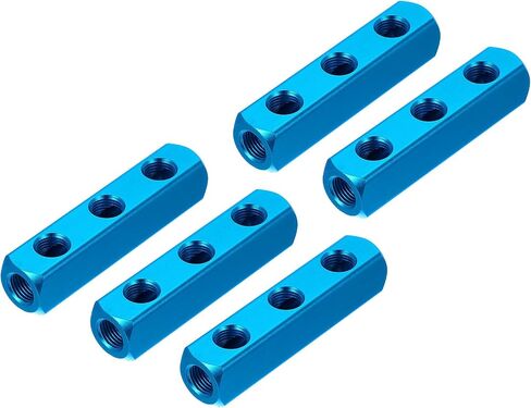 PATIKIL Air Manifold, 5 Pcs 6 Way 9 Port PT 1/4" Aluminum Air Hose Inline Manifold Block Splitter Pneumatic Air Compressor Distribution Fitting, Blue in Saudi Arabia